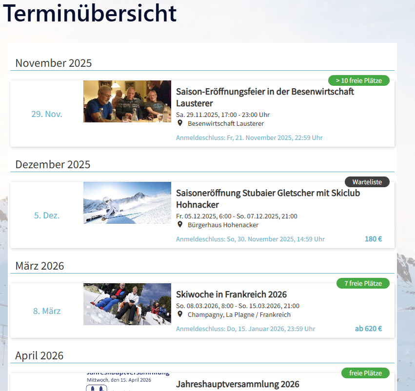 Ausfahrten und Termine Saison 2025/26